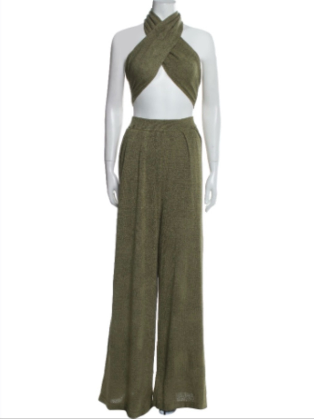 JLUXLABEL Olive Green Wide-Leg Knit Top and Pant Set Size M